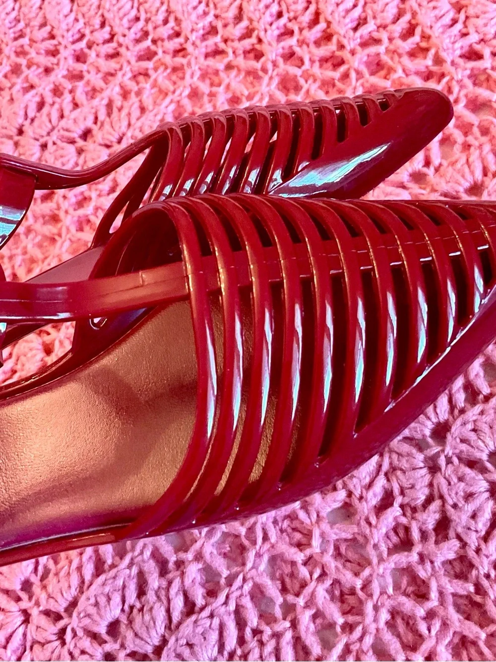 Jeffrey Campbell Red Patent Strappy Pointed Flats with Ankle Strap